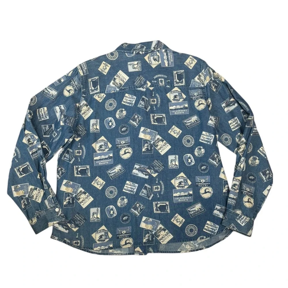 VTG 90s‎ Lizwear Denim Postage Stamp Western Button Down Shirt - Picture 5 of 6